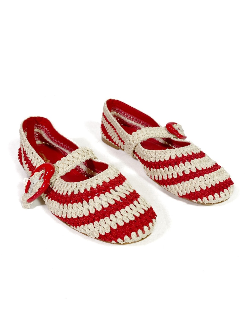 Larroude Verona Ballet Flat Crochet Scarlet Ivory